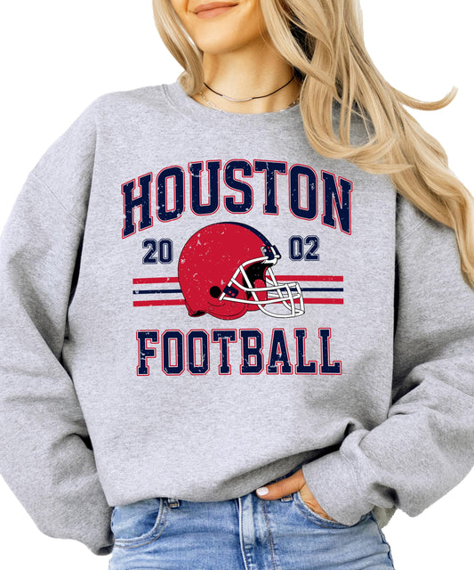 Vintage Houston 2002 Football Sweatshirt for Men Women and Kids Red and Blue Pullover