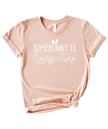 Olive Loves Apple Some Bunny is Eggspecting Easter Pregnancy Reveal and Birth Announcement Shirts for Mama Peach Shirt Adult X-Large