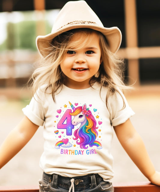 4th Birthday Unicorn Shirt for Girls Rainbow Unicorn Party Theme Four Year Old