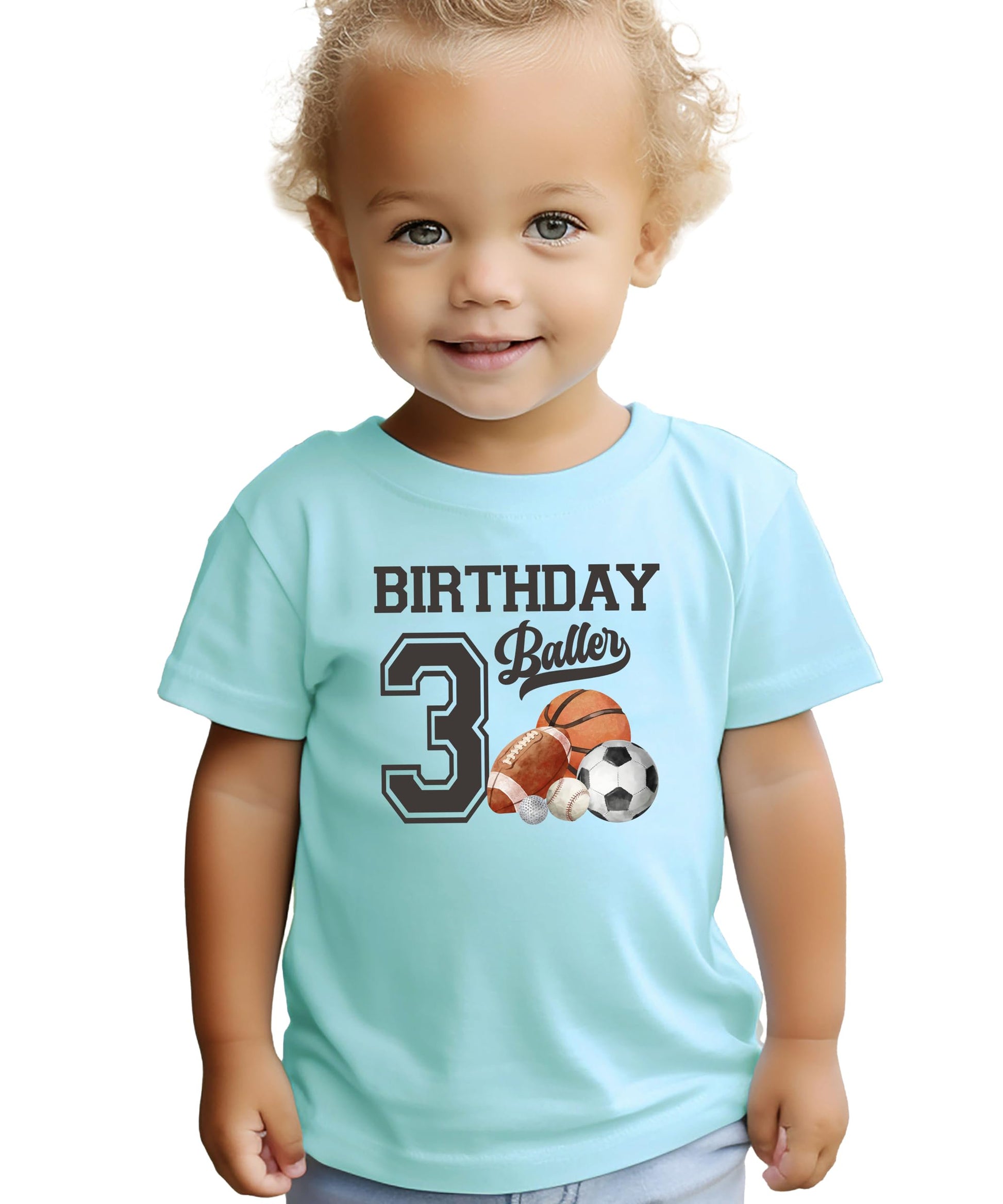 Black toddler tee with Birthday Baller number 3 sports graphic for boys third birthday