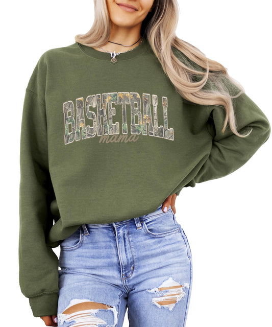 Basketball Mama Sweatshirt For Women Distressed Camo Graphic Crewneck Sports Mom