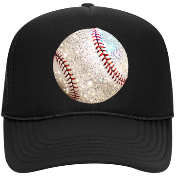 Faux Glitter Foam Front Baseball Trucker Hat for Women and Teens Girly Sports Fan Classic 5 Panel Mesh Snapback