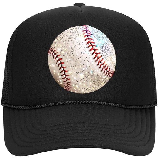 Faux Glitter Foam Front Baseball Trucker Hat for Women and Teens Girly Sports Fan Classic 5 Panel Mesh Snapback