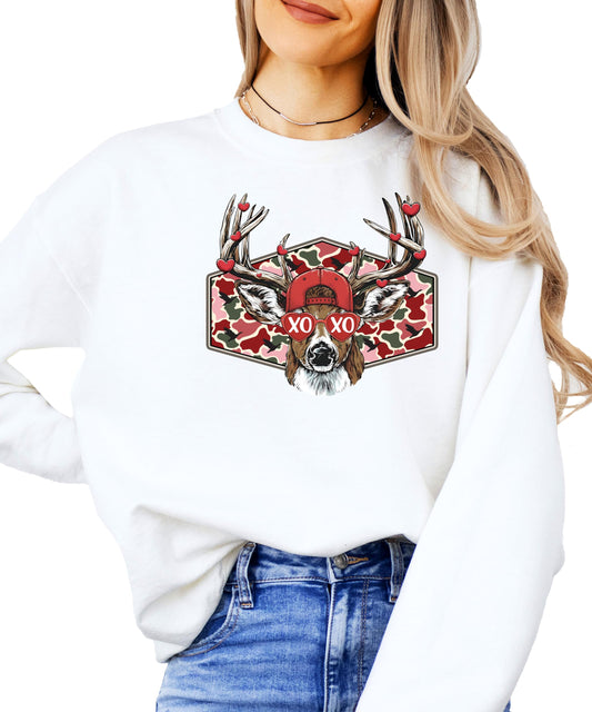 Olive Loves Apple Buck Valentine's Day Unisex Sweatshirt Country Camo Theme Pullover for Adults & Kids