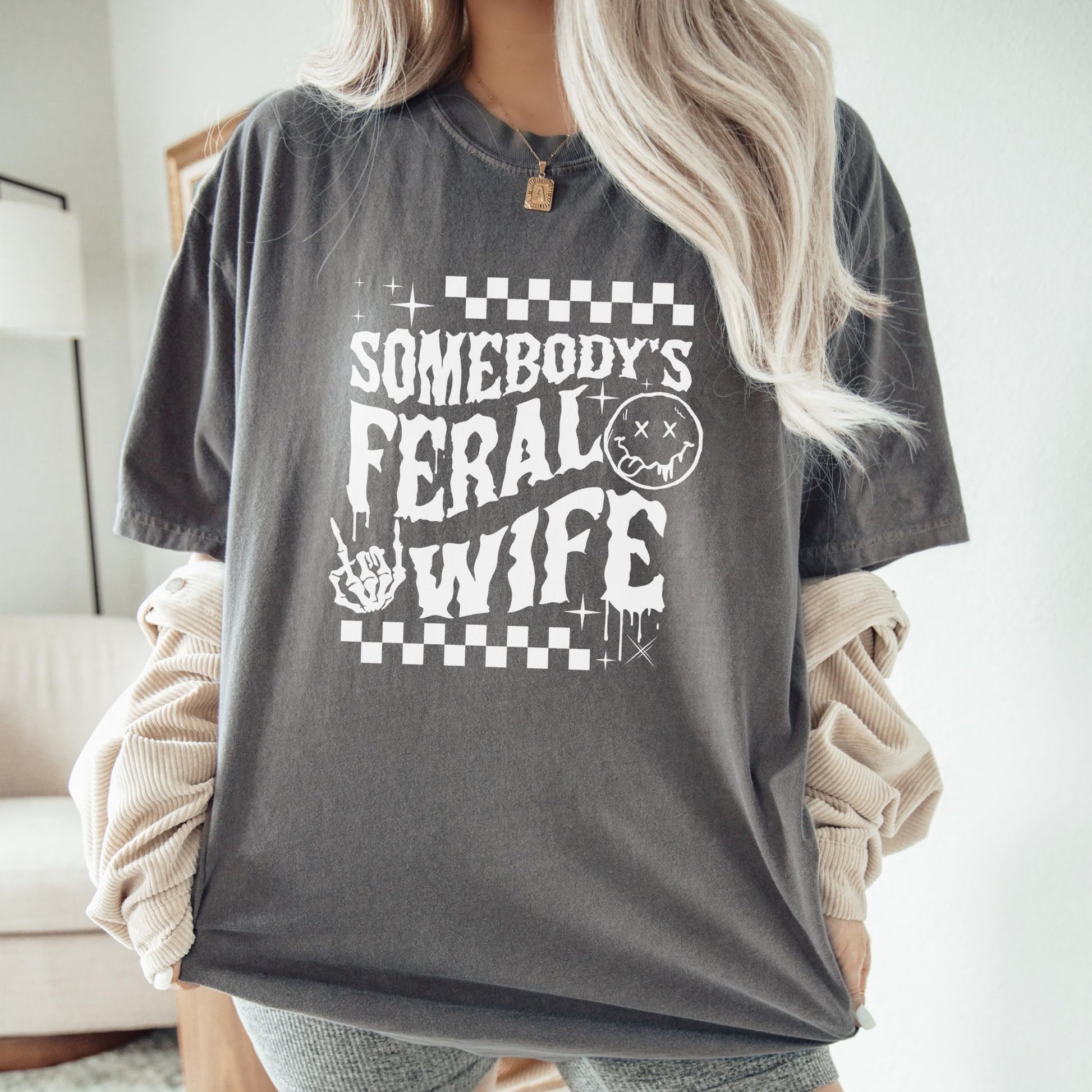 Somebody's Feral Wife humorous women's graphic t-shirt, back or alternate view