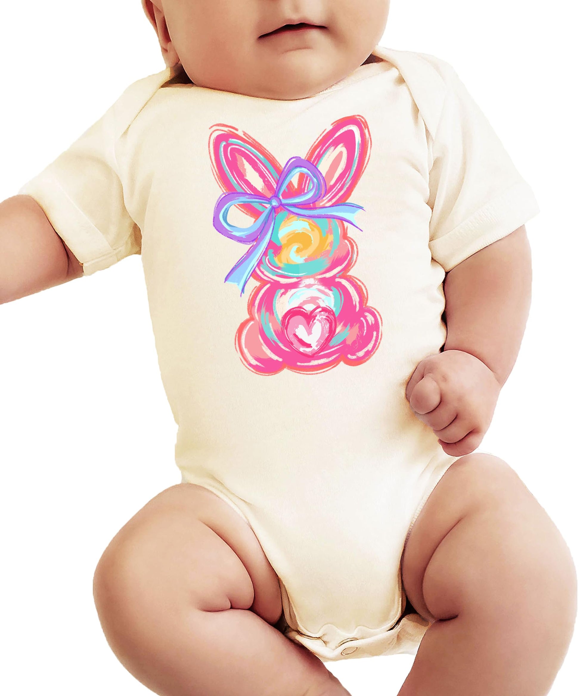 Baby wearing Easter bunny one-piece bodysuit, perfect for spring photoshoots