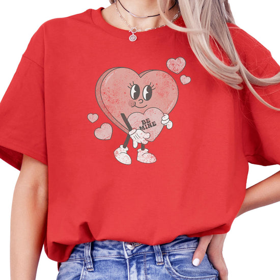 Be Mine heart graphic Valentine's Day pink t-shirt for toddlers and kids