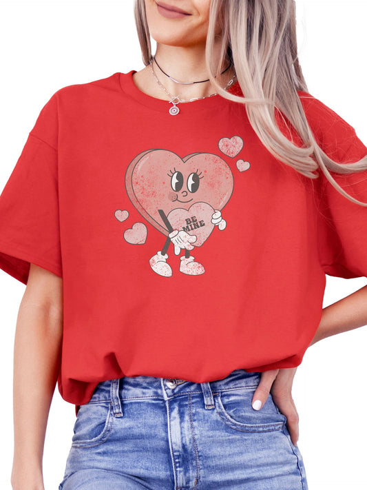 Be Mine heart graphic Valentine's Day pink t-shirt for toddlers and kids