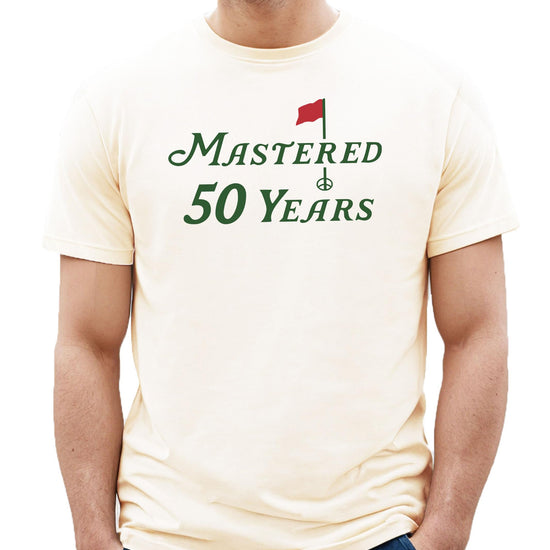 Mastered 50 Years funny golf birthday shirt in vintage green for men and women