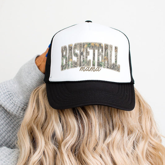 Basketball Mama Camo Trucker Hat Sports Mom Classic 5 Panel Foam Front Mesh Snapback