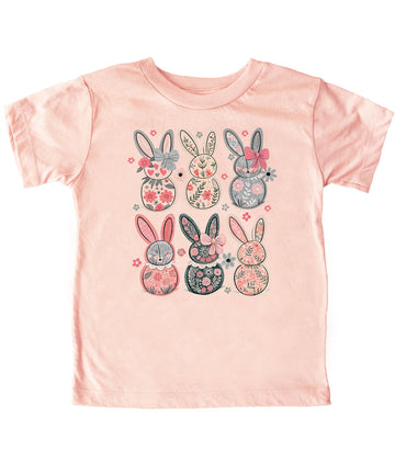 Trendy Easter Bunny Floral Shirt with Bows for Girls Adorable Spring Rabbit Tee Natural Shirt Youth Medium