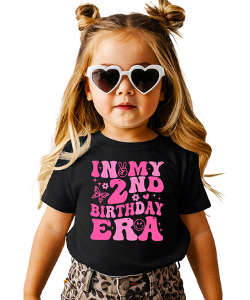 In My 2nd Birthday Era T-Shirt for Toddler Girly Trendy Two Year Old Girls Party T-Shirt Natural Shirt 4T
