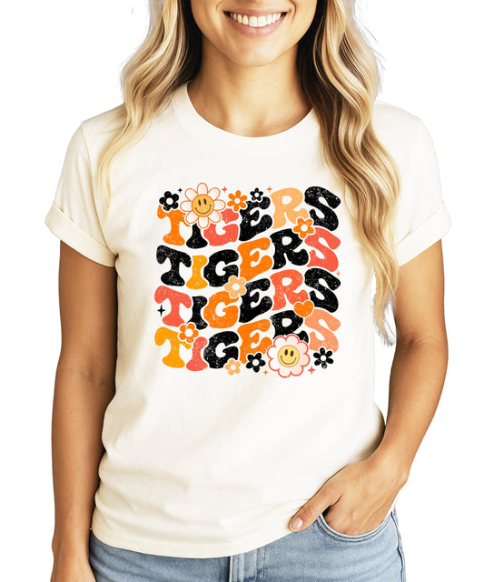 Orange and Black Game Day Shirt for Women, Teens & Kids Tigers Sports Retro Graphic Tee