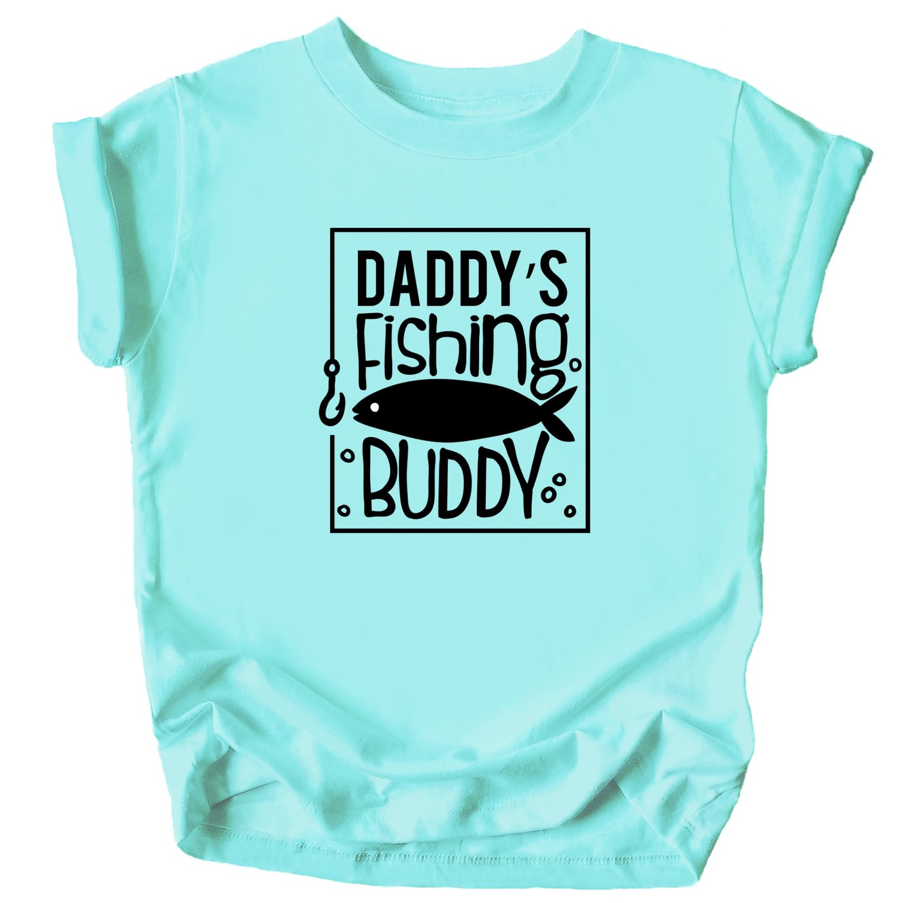 Daddy's Fishing Buddy kids tee displayed showing full front graphic design