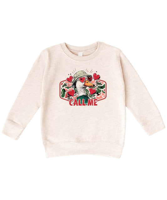 Olive Loves Apple Funny Call Me Valentine's Day Unisex Sweatshirt Camo Duck Hunting Sweater for Adults & Kids