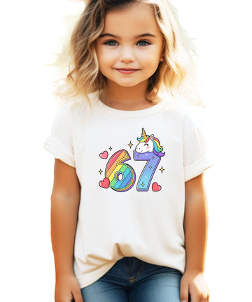 I Was 6 Now I'm 7 Unicorn Birthday Shirt Girls Rainbow 7th Birthday Tee
