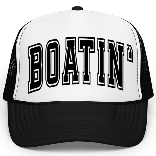 Boatin' Bold Distressed Graphic Unisex Classic 5 Panel Mesh Snap Back Trucker Hat