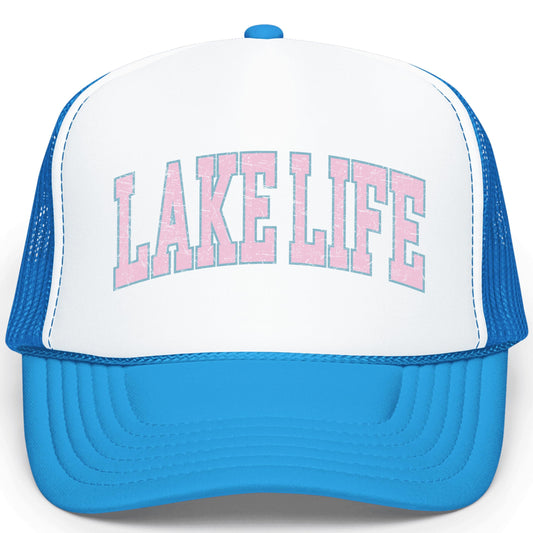 Lake Life Pink and Blue Women & Teens Classic 5 Panel Mesh Snap Back Foam Front Trucker Hat