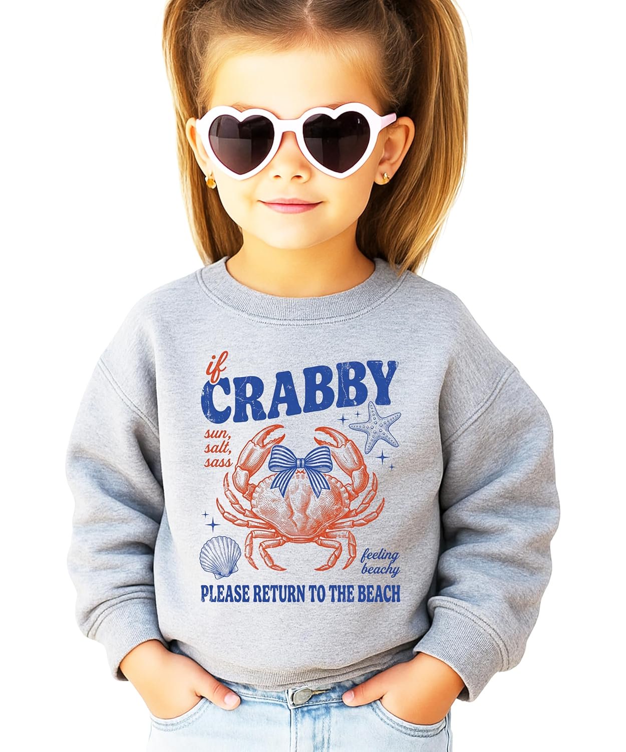 Back or detail view of white coastal crab graphic crewneck sweatshirt by Olive Loves Apple