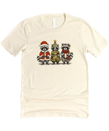 Trendy Raccoon Christmas Shirt for Women, Men and Kids Festive Graphic Tee