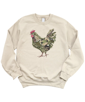 Camo Rooster Sweatshirt | Country Farm Pullover for Women & Kids