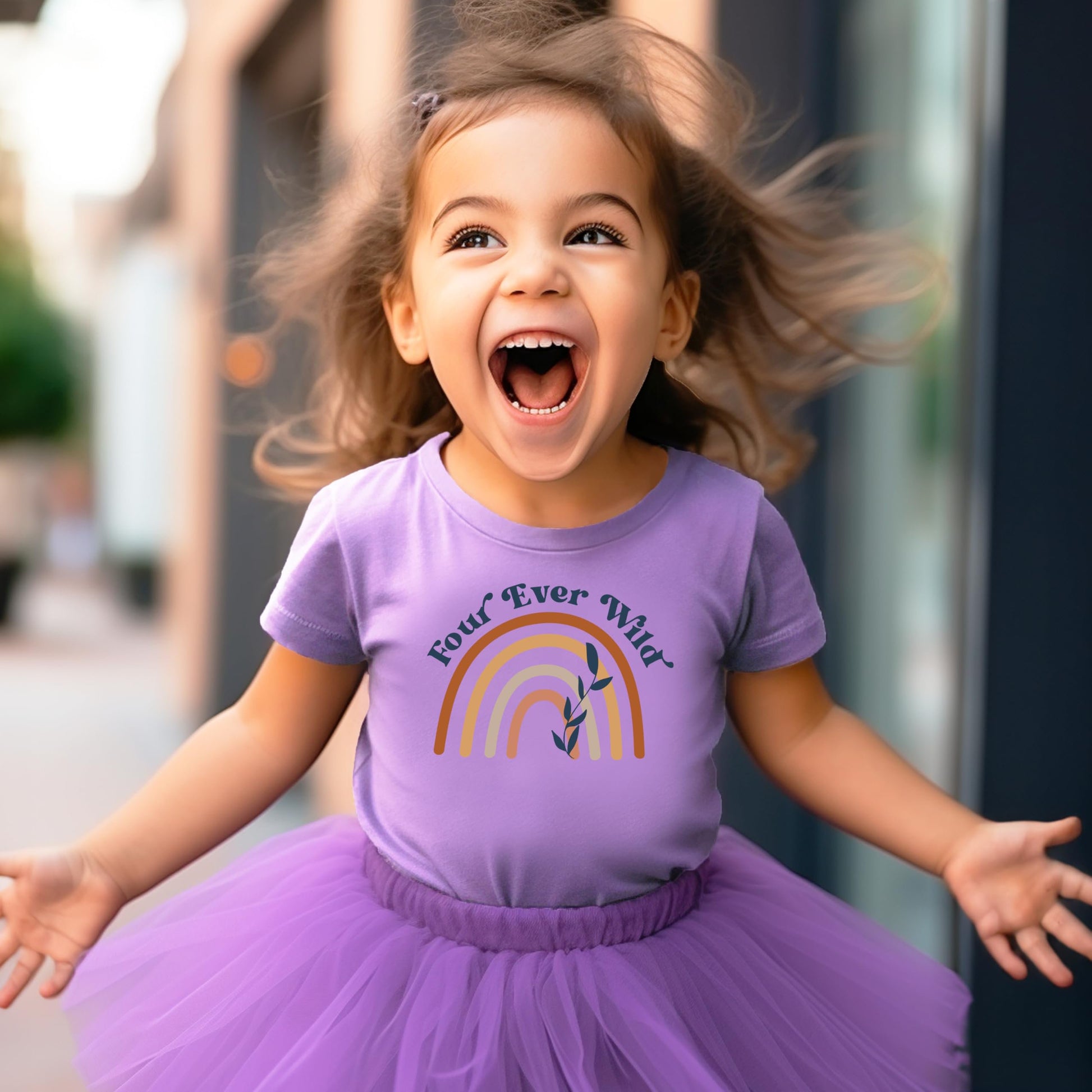 Four Ever Wild birthday shirt for girls shown in multiple color options