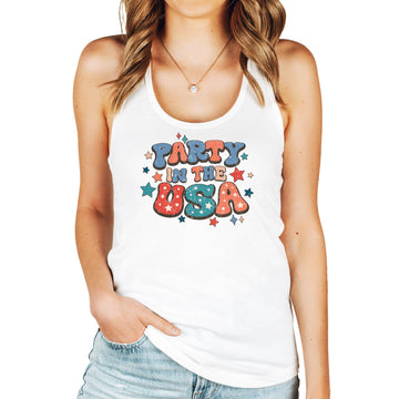 Retro Party in The USA 4th of July Racerback Tank Top for Women and Teens