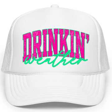 Drinkin' Weather Trucker Hat for Women Trendy Summer Vacation Foam Front Classic 5 Panel Mesh Snapback