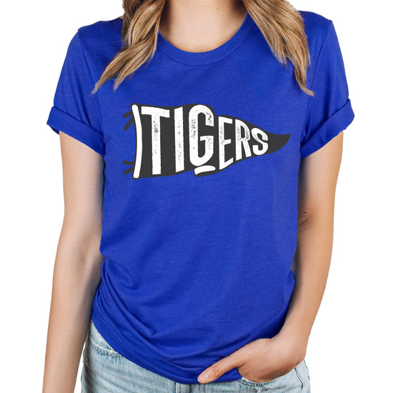 Close-up of Tigers Flag Mascot print on unisex t-shirt showing vibrant graphic detail