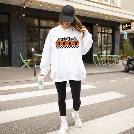 Back view of white basketball mama sweatshirt by Olive Loves Apple