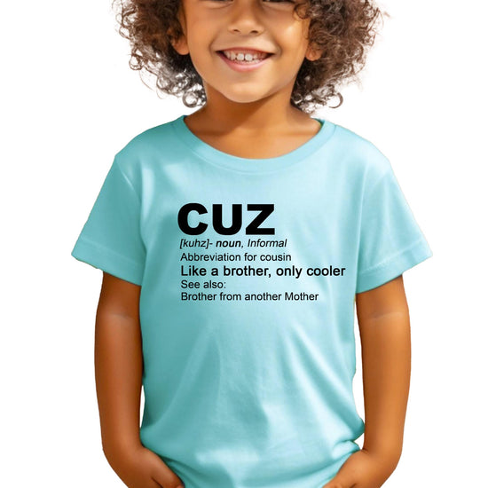 Cousin matching shirt product mockup on royal blue background