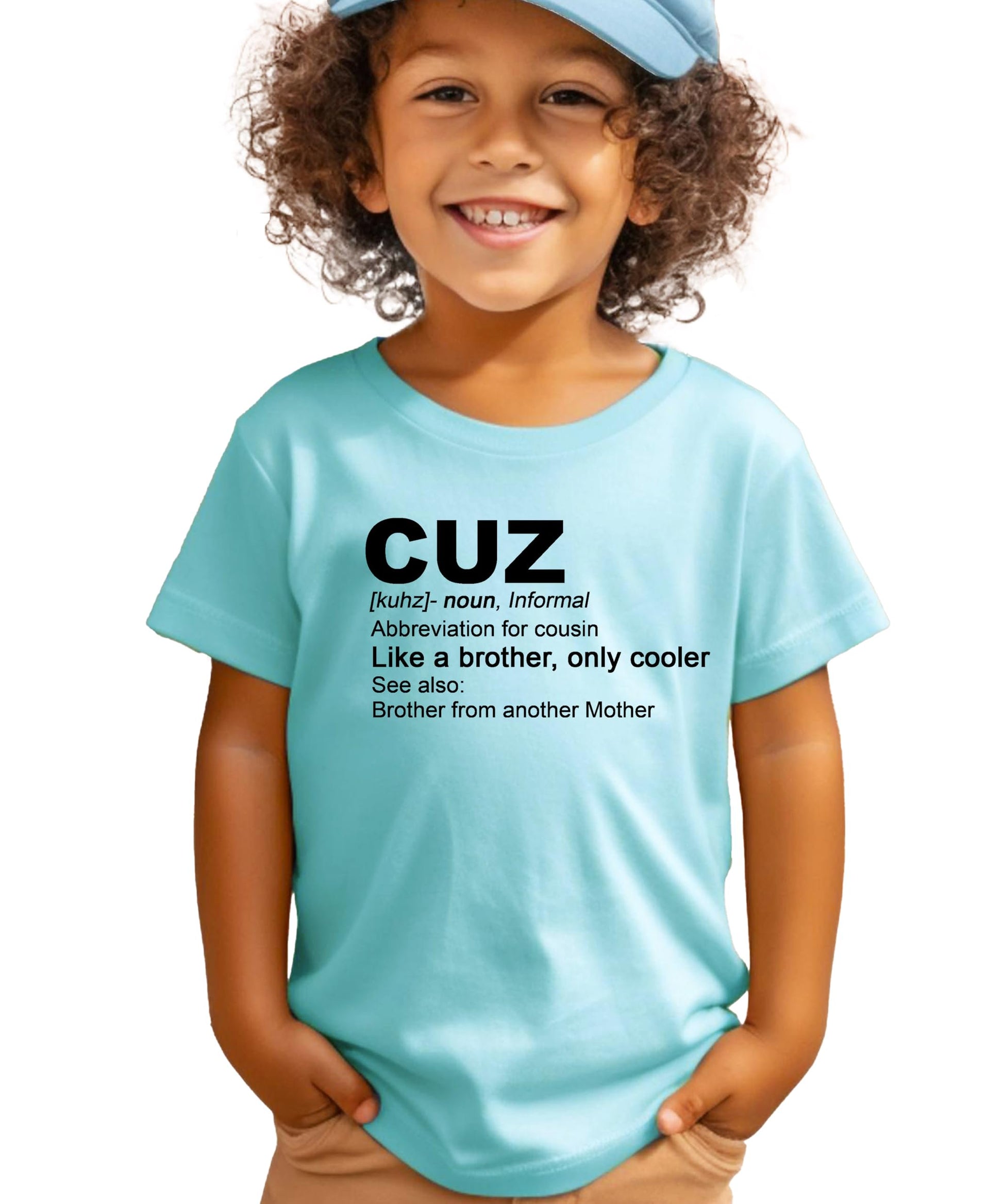Cousin matching shirt product mockup on royal blue background