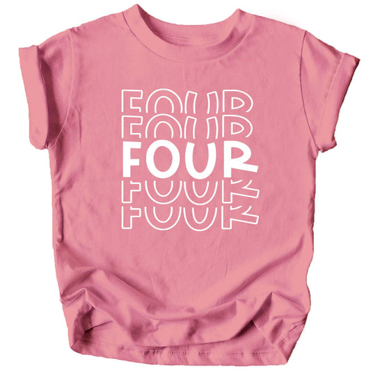 Kids fourth birthday raglan shirt with colorful explosion graphic design