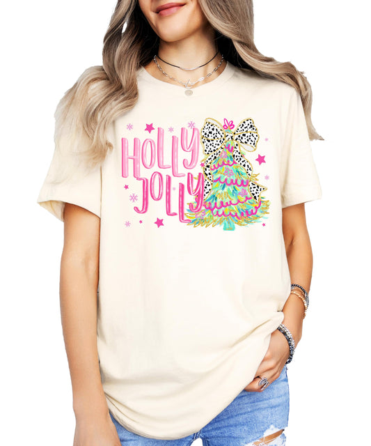 Holly Jolly Shirt for Women Teens and Girls Fun Colorful Christmas Tee for Adults and Kids