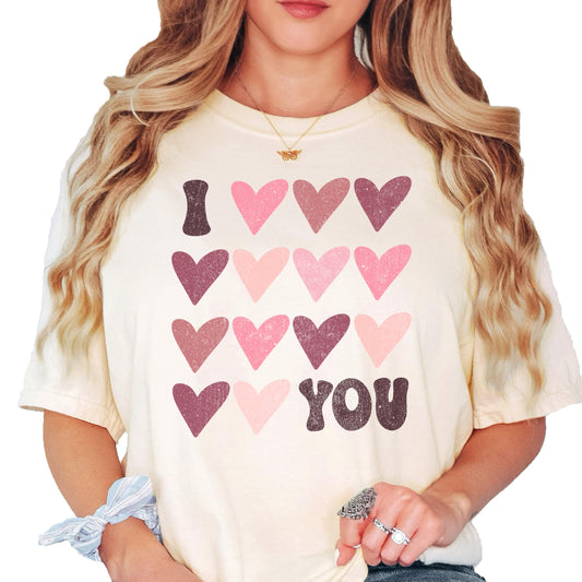 I Love You Heart Valentine's Matching Shirts for Women and Girls