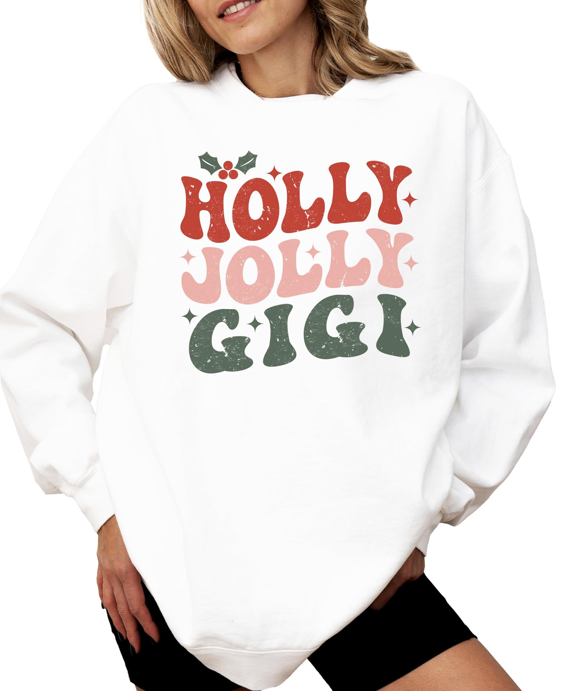 Retro Holly Jolly Gigi gray Christmas sweatshirt for grandma with festive holiday graphic