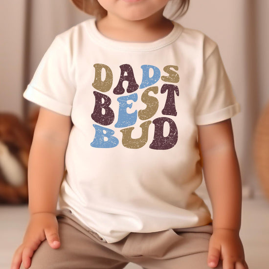Dad's Best Bud kids shirt detail showing retro typography and vintage design