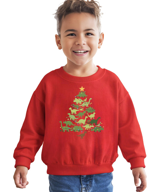 Trendy Dinosaur Christmas Tree Sweatshirt for Youth and Toddler Boys and Girls Cute Dino Holiday Sweater Black Sweatshirt Youth Small