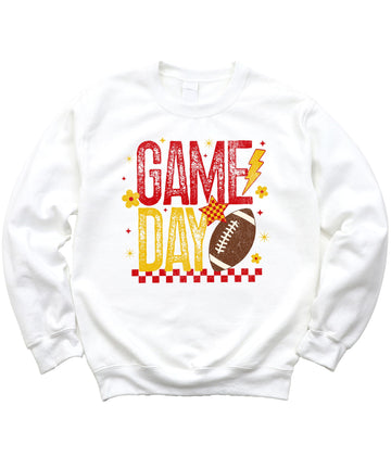 Trendy Game Day Sweatshirt for Women, Teens, and Kids Red & Yellow Girly Football Sweater