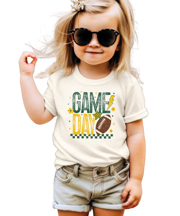 Olive Loves Apple Trendy Game Day Shirt and Bodysuit Green and Yellow Football T-Shirt for Women, Kids, and Baby