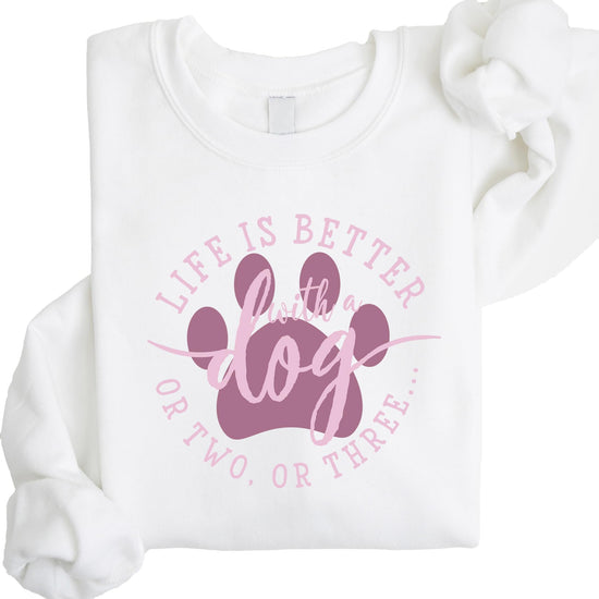 Side or lifestyle view of women's dog lover sweatshirt from Olive Loves Apple