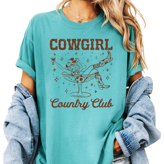 Back view of western cocktail party tee displaying shirt construction and quality