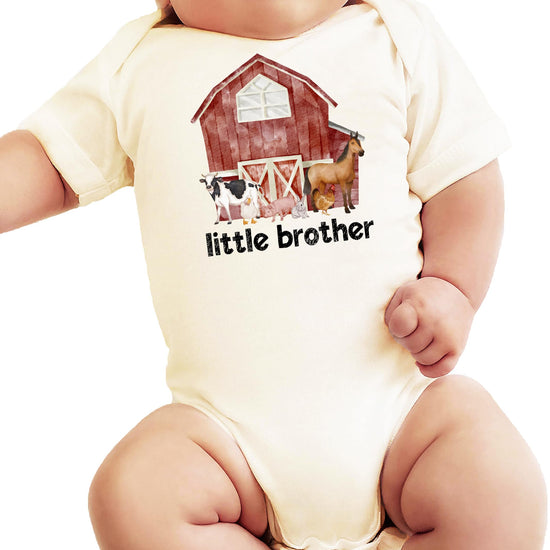 Olive Loves Apple Little Brother farm animal shirt styled for baby announcement photo
