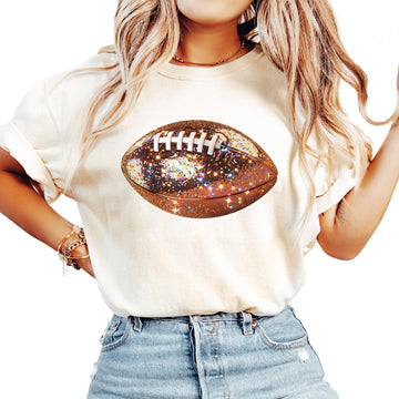 Women's oversized glitter football graphic tee in pepper colorway, front view
