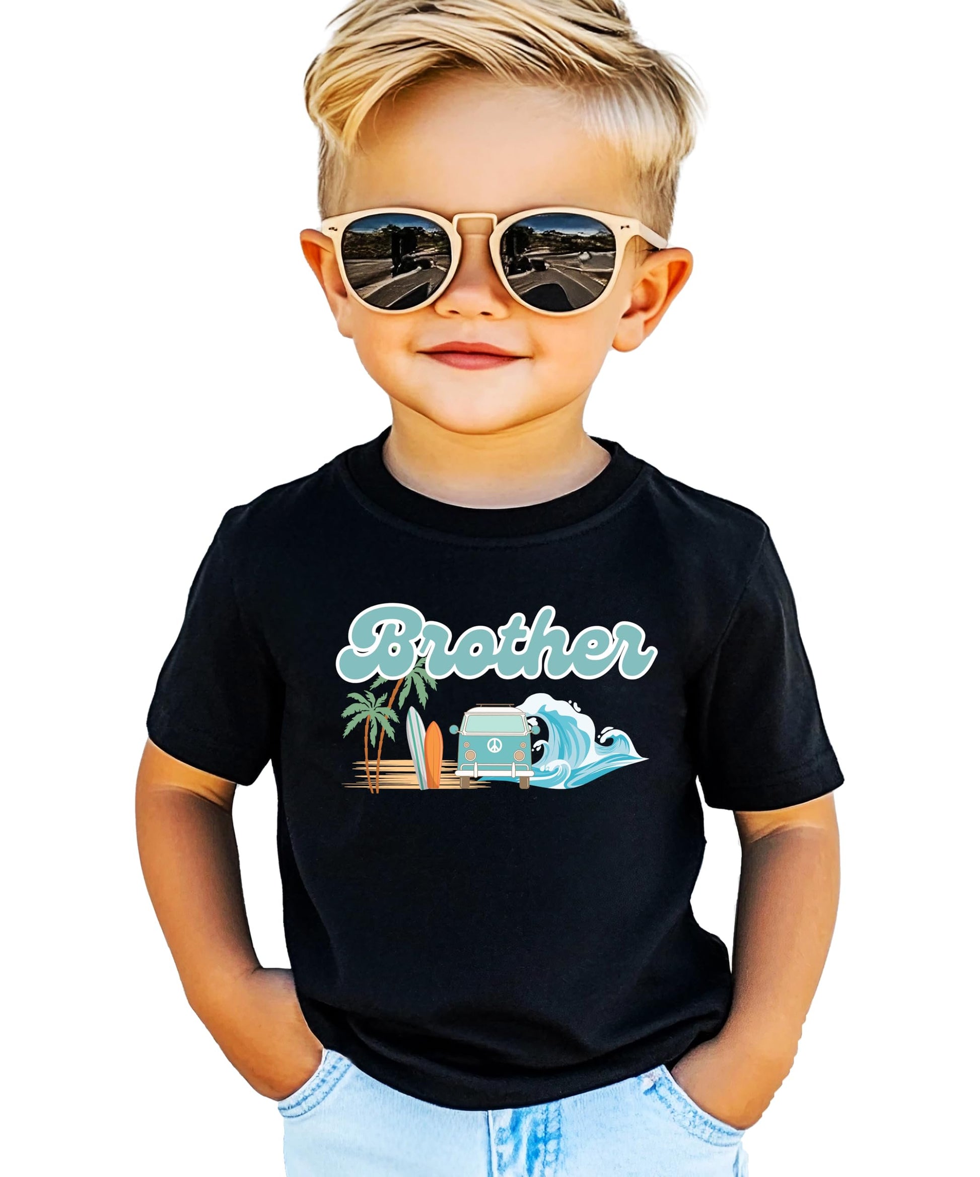 The Big One surf birthday daddy tee displayed on a hanger showing full graphic design detail