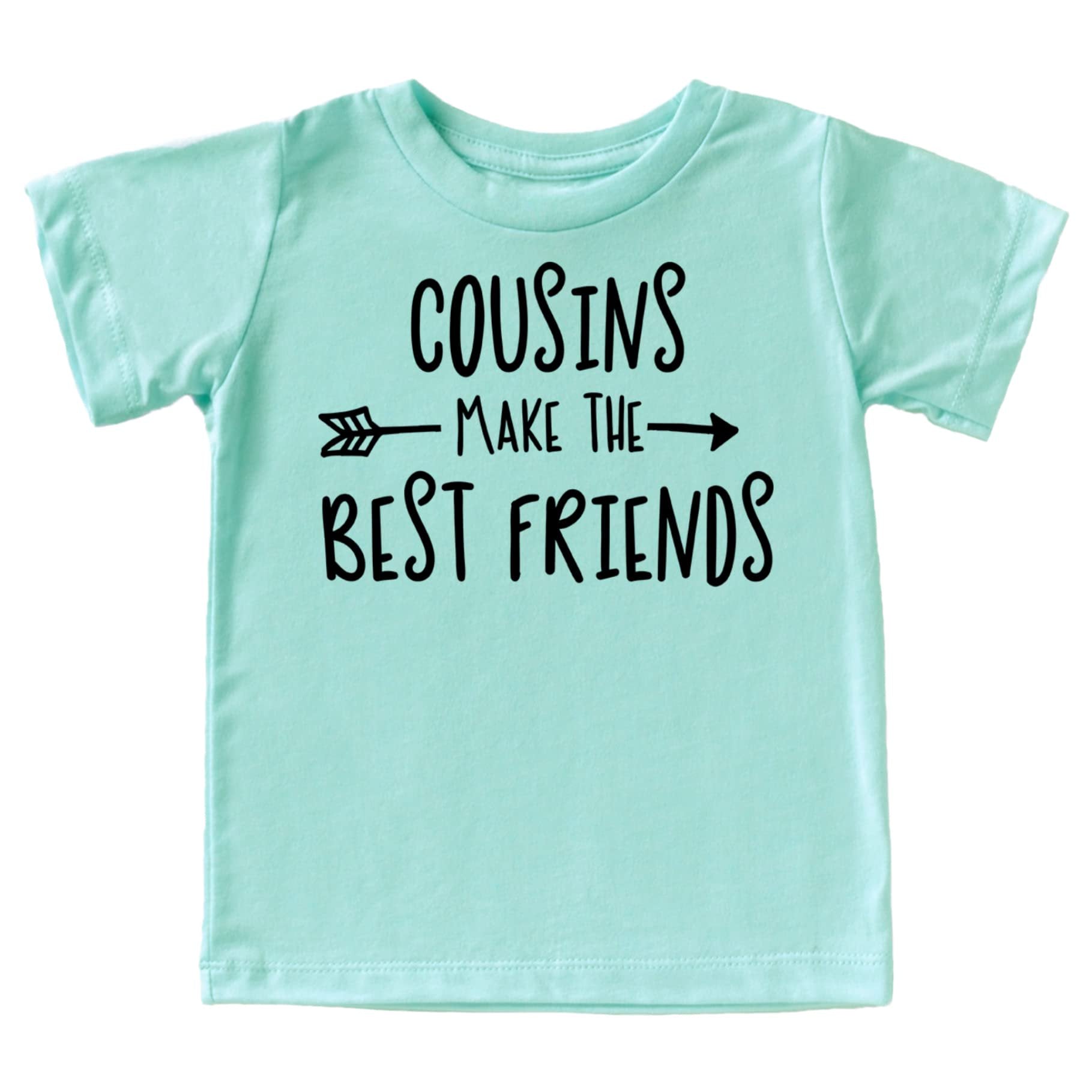 Full front view of mauve cousin t-shirt with cute typography design