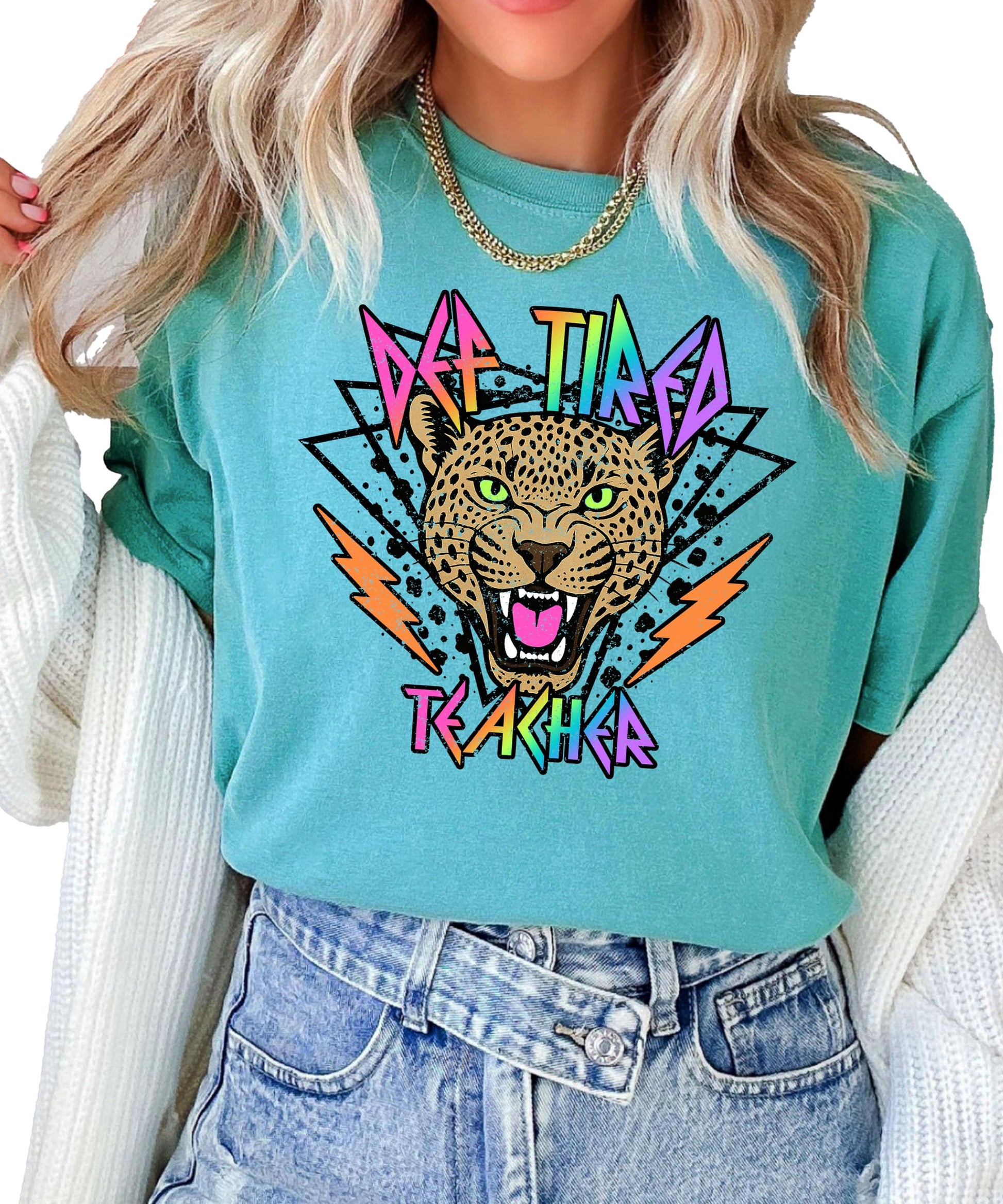 Def Tired Teacher tee styled casually — perfect funny gift for teachers