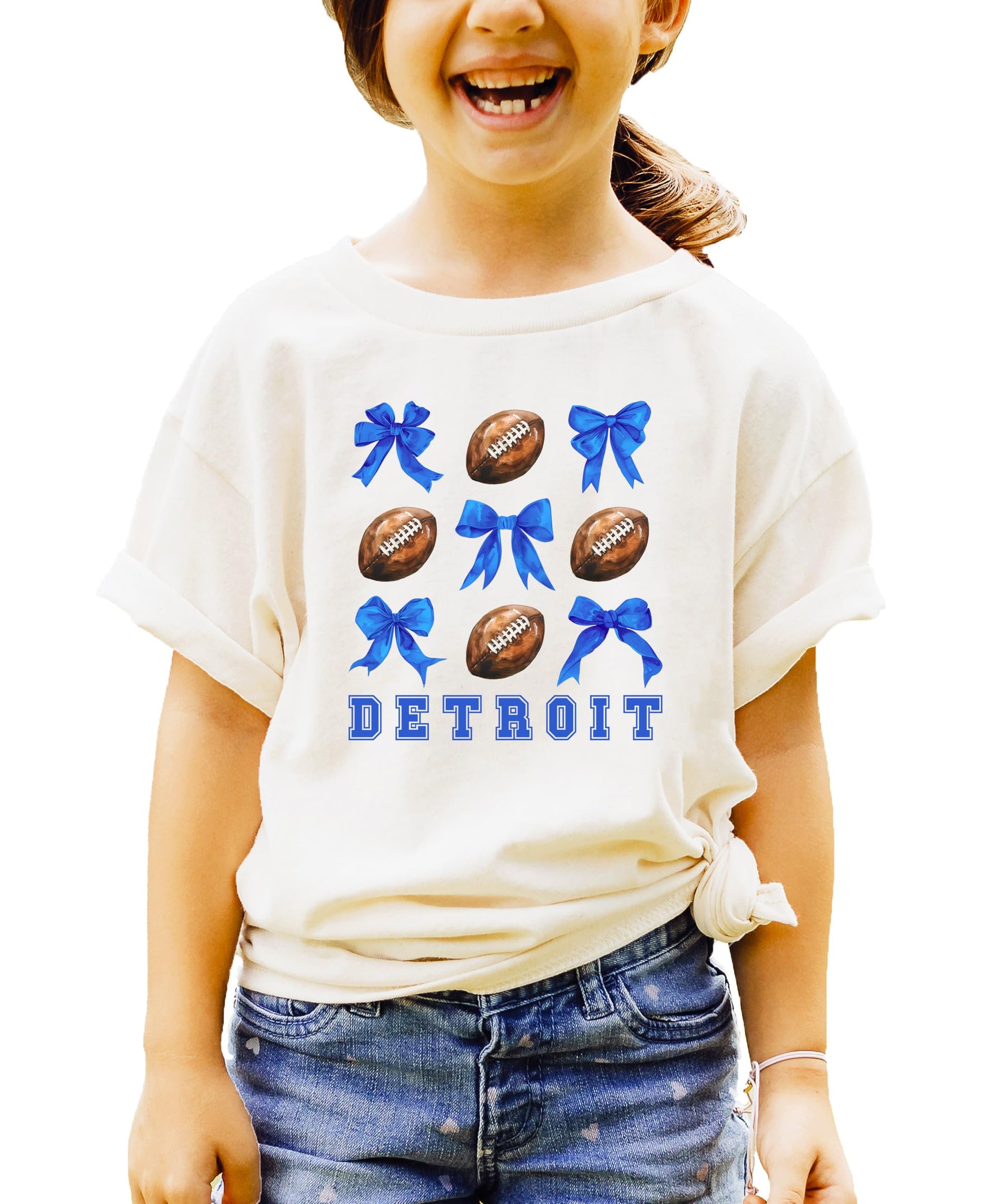 Detroit football girly graphic tee styled casually, perfect for game day or tailgate