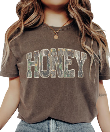 Honey Camo Shirt for Women - Country Hunting Graphic Tee Southern Deer Season Camouflage T-Shirt