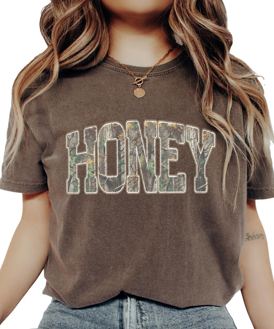 Honey Camo Shirt for Women - Country Hunting Graphic Tee Southern Deer Season Camouflage T-Shirt